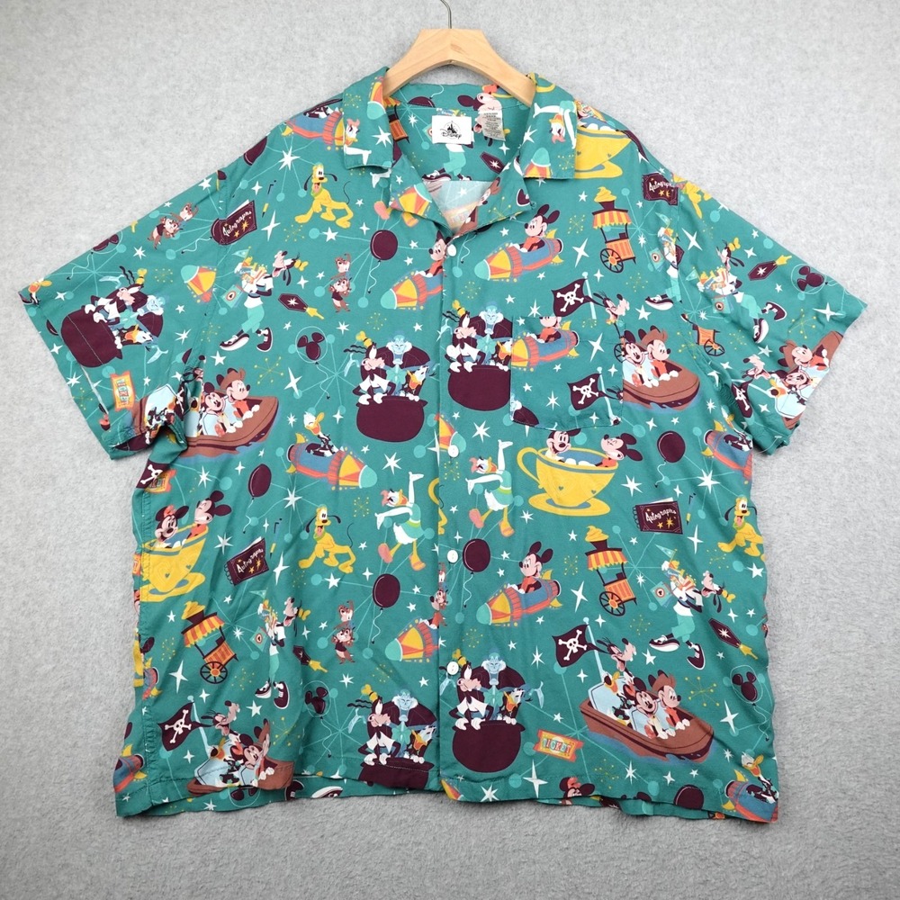 Disney Play In The Park Hawaiian Shirt Mens 3XL Mickey and Friends Camp